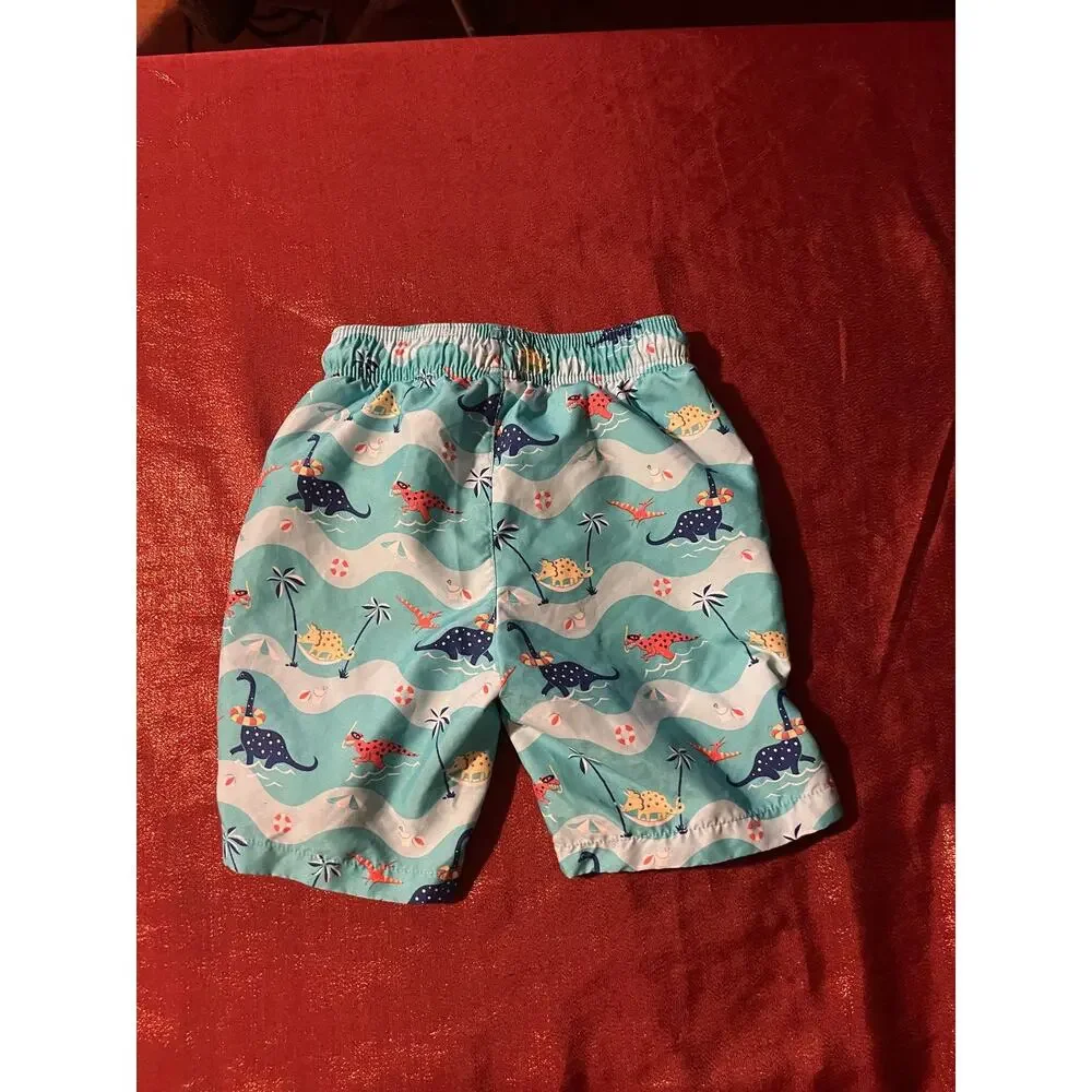 Place Sport Swim Trunks Boys 5T Dinosaur Wave Print Elastic Waist Turquoise